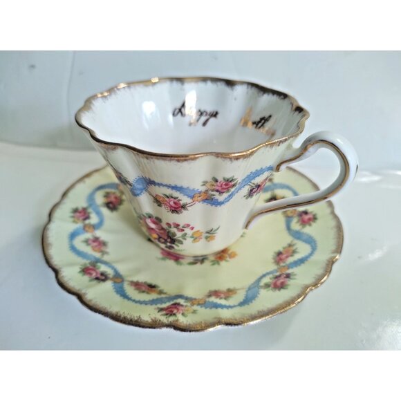 Royal Stafford Porcelain Cup & Saucer Special Occasion Series Happy Birthday - Picture 2 of 16